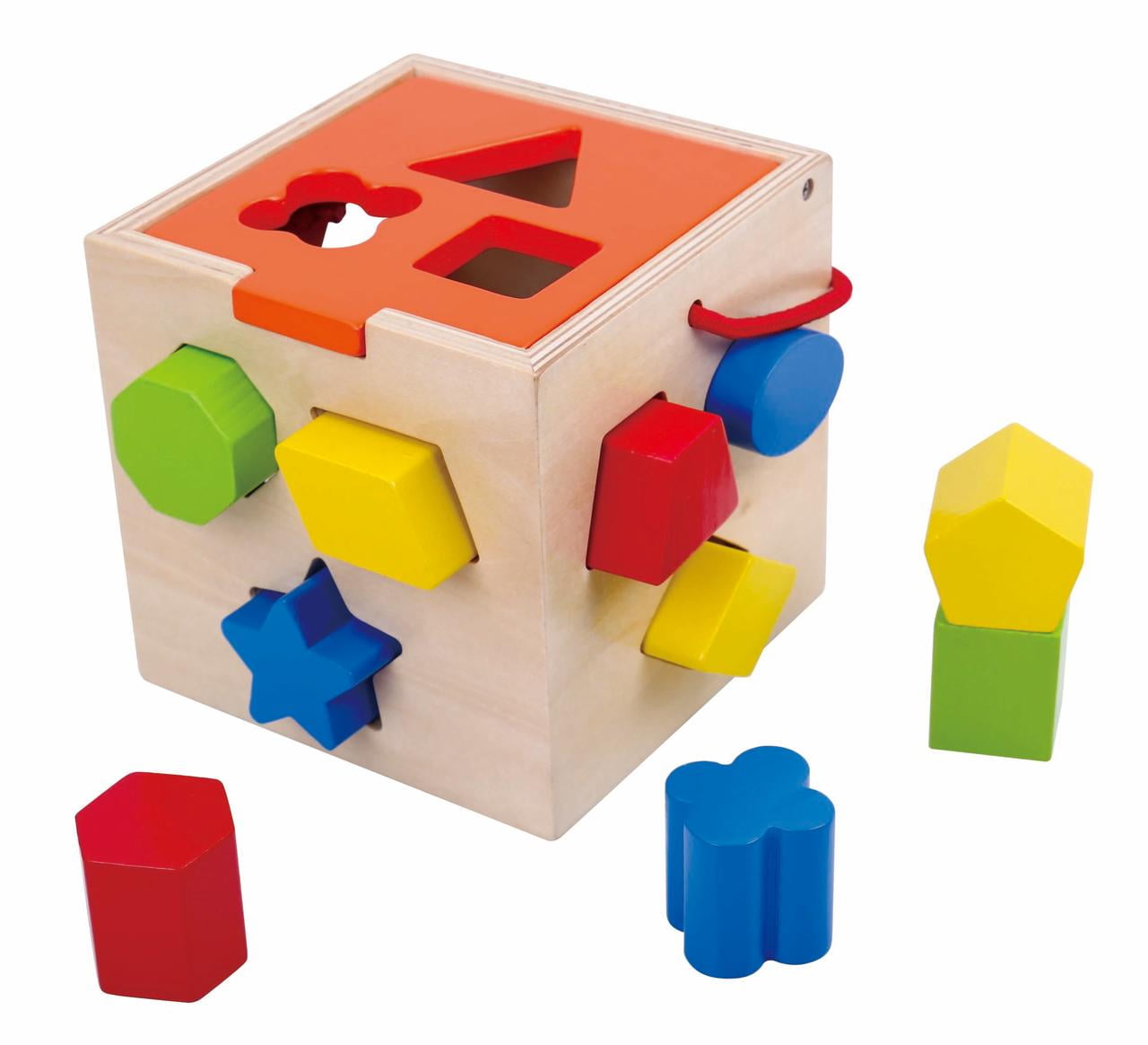Shape Sorting Cube Classic Wooden Developmental Toy Easy-to-Grip Sturdy 12-Piece 