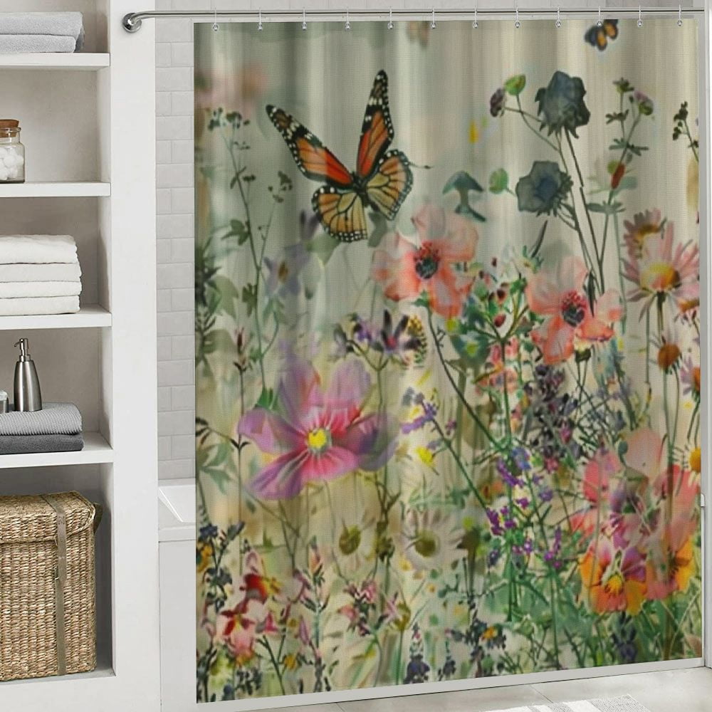 Shiartex Shower Curtain, Fabric Shower Curtain, Floral Shower Curtain, Weighted Shower Curtain Hem, Shower Curtains for Bathroom, Waterproof Shower Curtain White