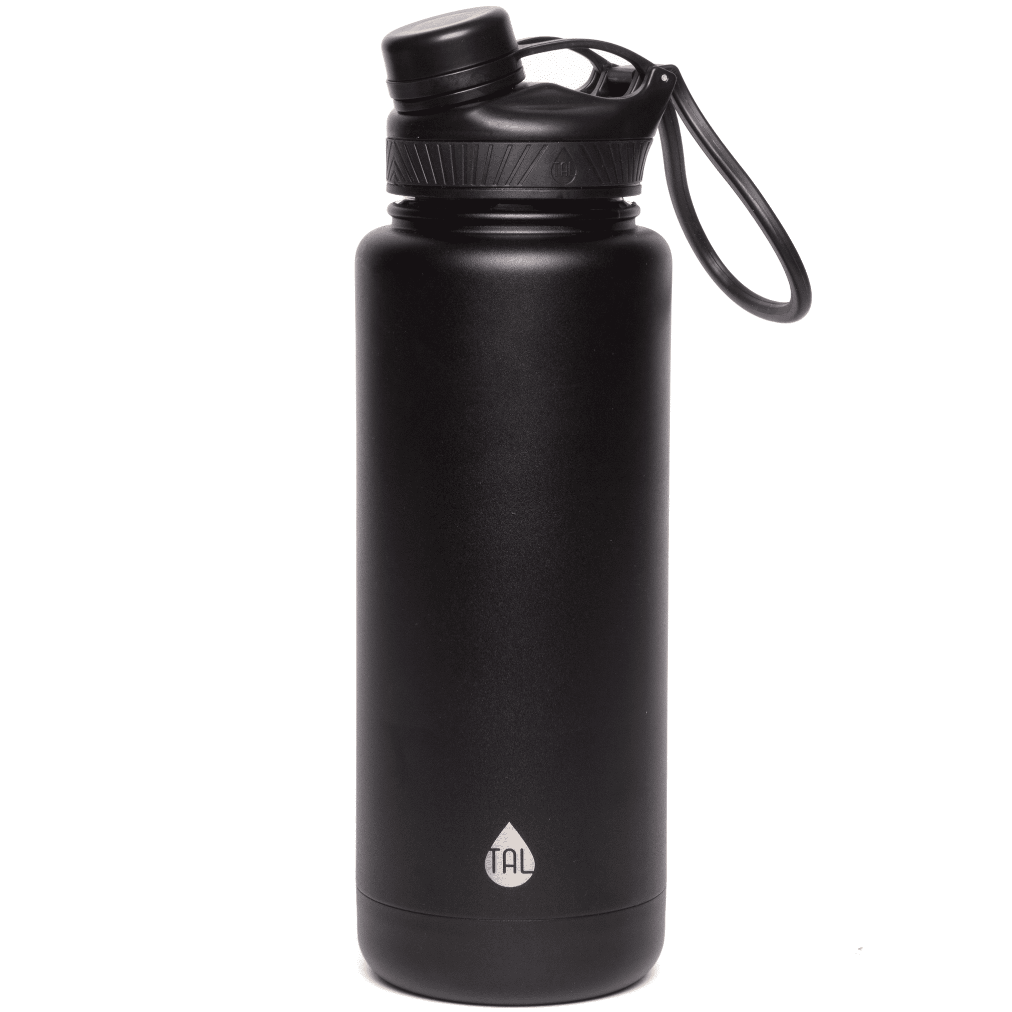 TAL Ranger 40 oz Black Insulated Stainless Steel Water Bottle with Wide Mouth and Flip-Top Lid