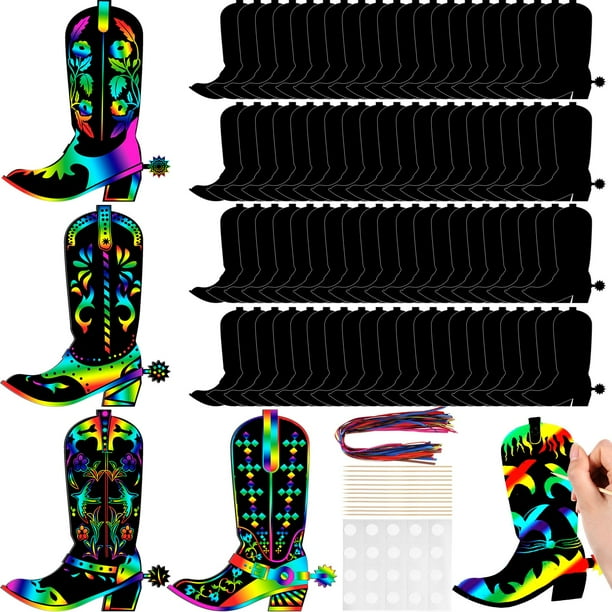 Juego de tarjetas rasca y gana Hungdao Western Cowboy Boot para niños, 80 unidades