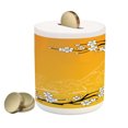 thumbnail image 1 of Cherry Blossom Piggy Bank, Geisha Woman and Sakura Trees in the Foothills of Hill, Ceramic Coin Bank Money Box for Cash Saving, 3.6" X 3.2", Earth Yellow Maroon, by Ambesonne, 1 of 4
