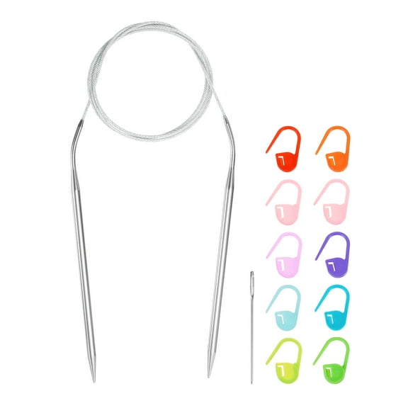 Uxcell Knitting Needles Size US 8(5mm) Circular Needle 39 Inch(100cm) Round Metal Stainless Steel Needle with Needles for Handmade Projects DIY Knitting