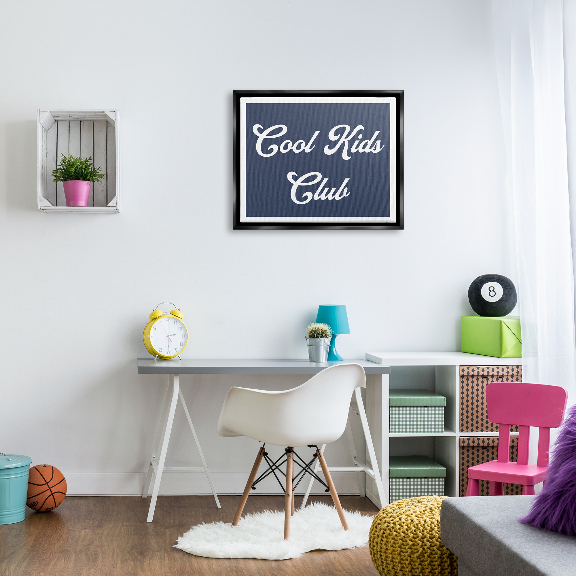 Stupell Industries Cool Kids Club Blue Phrase Inspirational Painting Black Floater Framed Art Print Wall Art