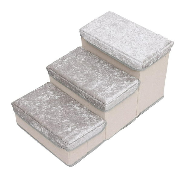 Escalera plegable de 3 escalones para perros con espacio de almacenamiento, ideal para la oficina, la guardería y la sala de juegos. gris