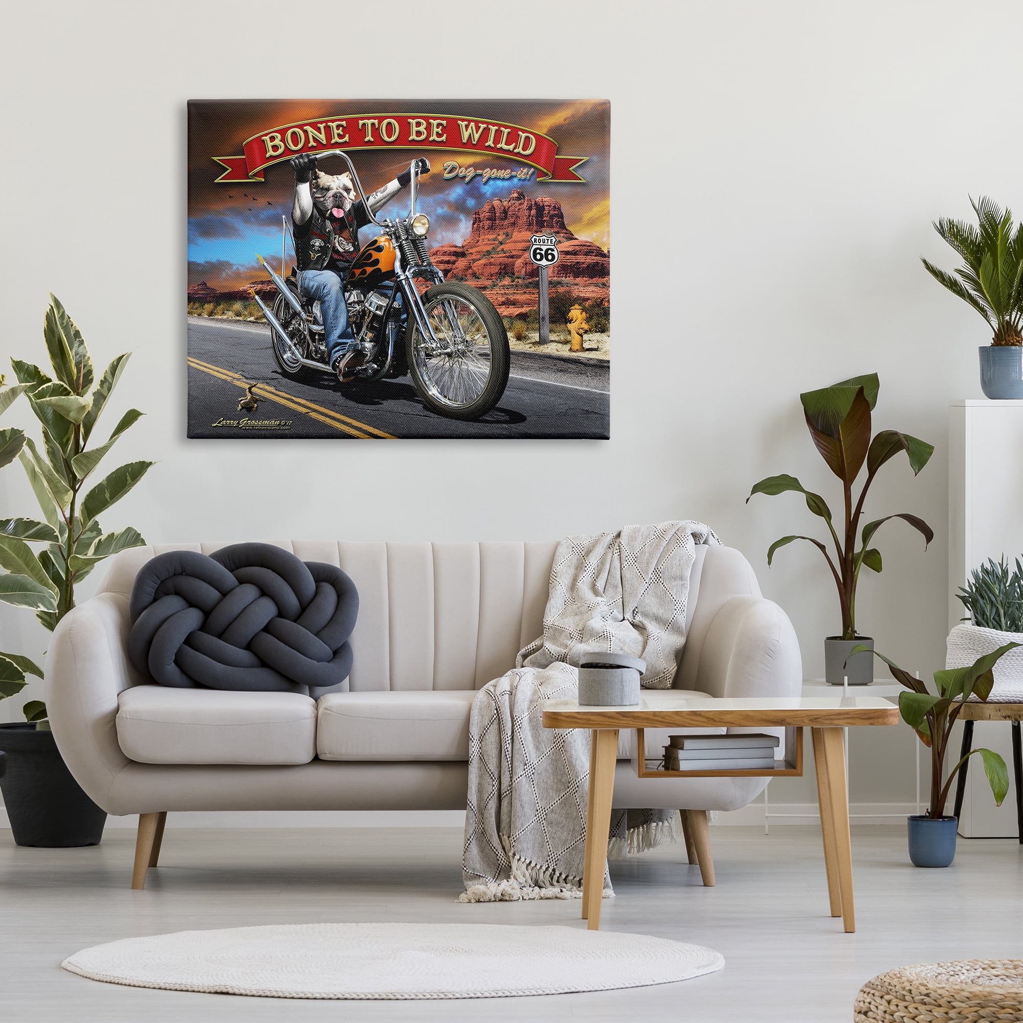 Stupell Industries Bone Wild Motorcycle Dog Transportation Painting Gallery Wrapped Canvas Art Print Wall Art, 48 x 36