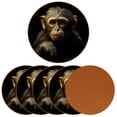 thumbnail image 2 of Monkey Set of 6 Round Microfiber Leather Coasters, 11x11 cm/4.3x4.3 in Drink Coasters for Home and Office, Heat, Stylish Table Mats, 2 of 6