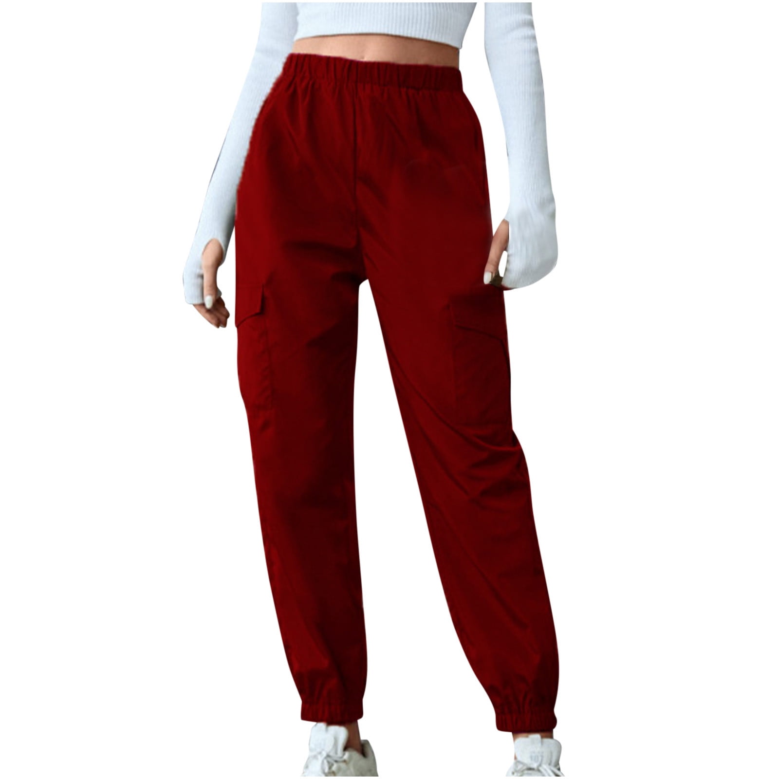 FAIWAD Womens Cargo Pants Casual Elastic High Waisted Baggy Stretch Straight Leg Trousers
