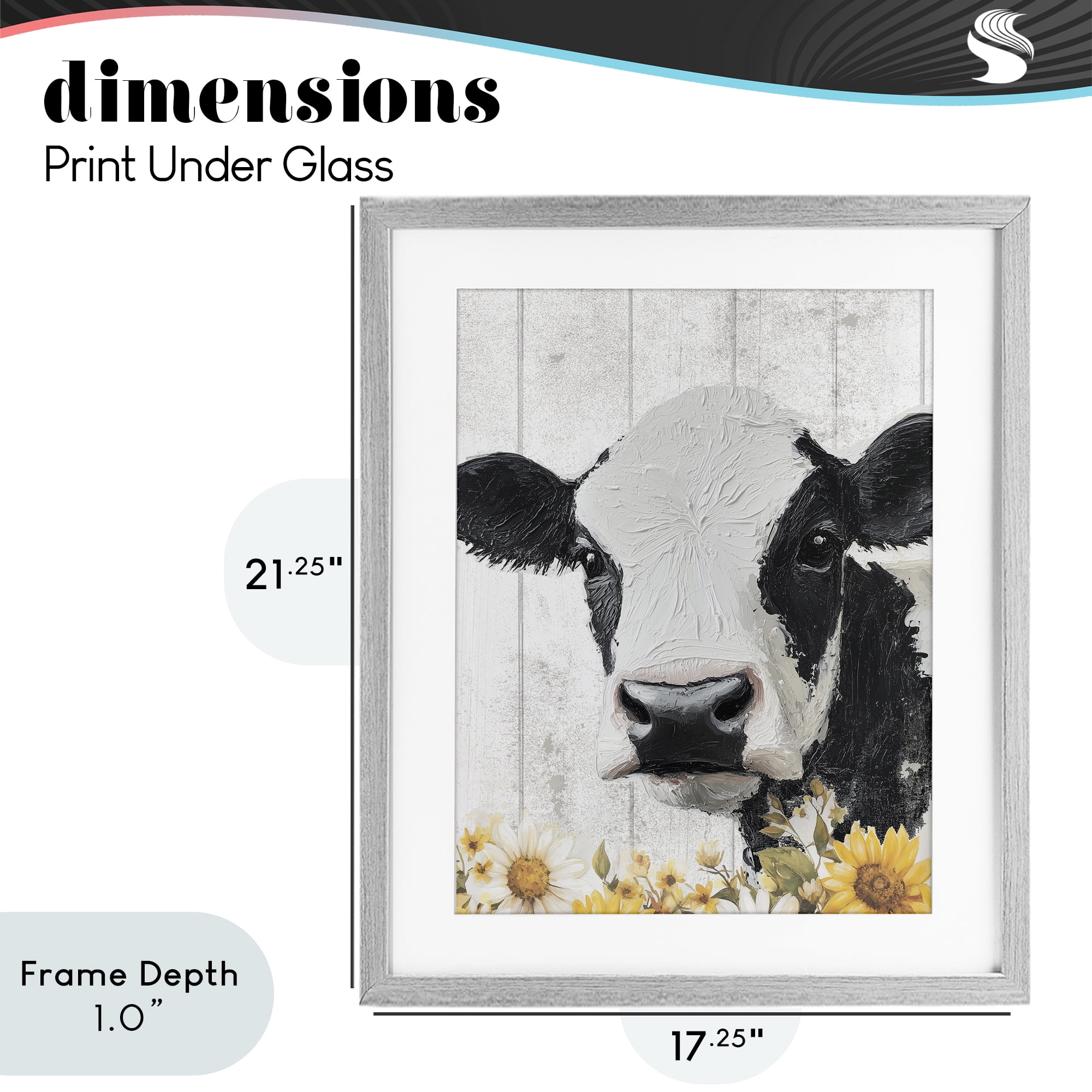 Stupell Industries Cow and Sunflowers Gray Framed Print Under Glass, design by Christine Simpson Art