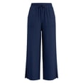 thumbnail image 5 of CUZIBR Girls Wide Leg Pants Elastic Drawstring Front Patch Pockets Split Hem Solid Color Loose Straight Leg Trousers Lightweight Outdoor Play Beach Vacation Bottoms For Kids,Navy,4-5 Years, 5 of 7