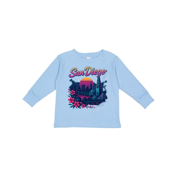 Inktastic San Diego Retro Sunset Skyline Boys or Girls Long Sleeve Toddler T-Shirt