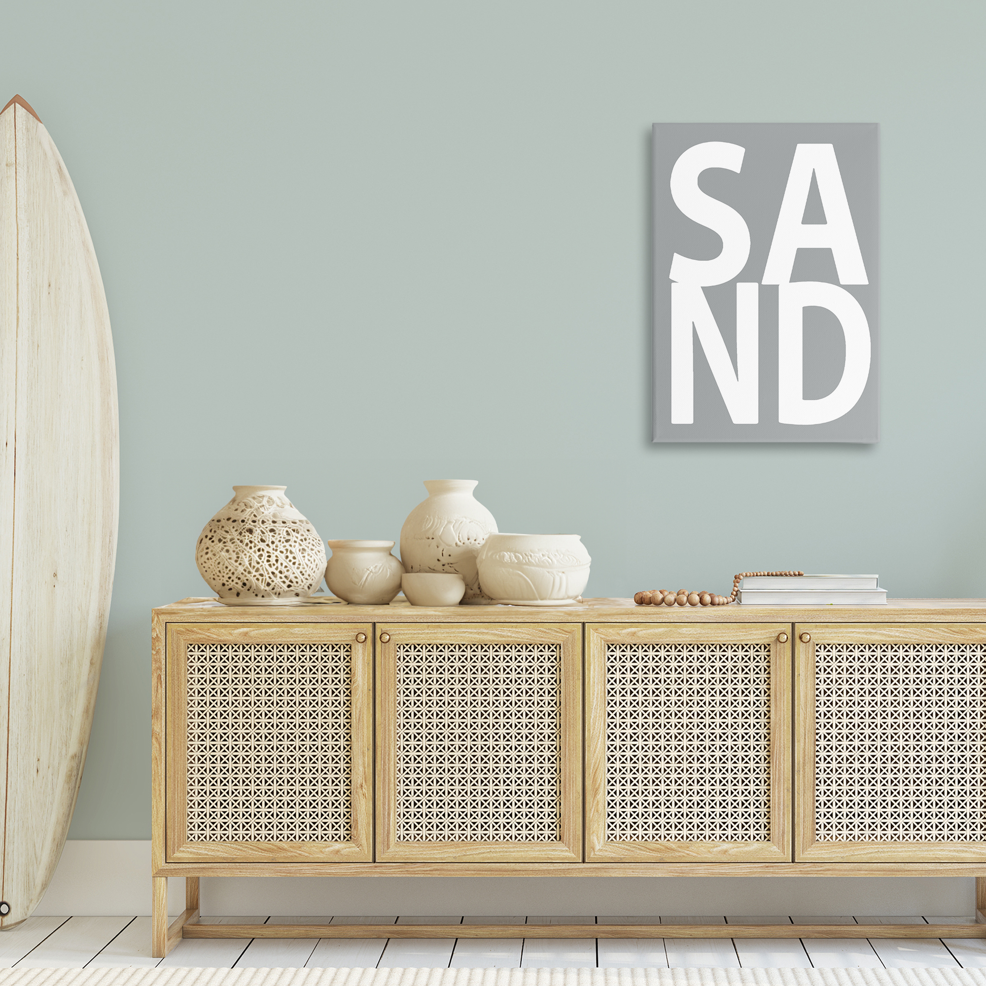 Stupell Industries Sand Word on Grey Typography Painting Gallery Wrapped Canvas Art Print Wall Art, 24 x 36