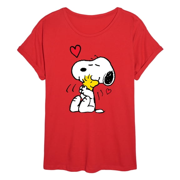 Peanuts - Snoopy and Woodstock Hug - Juniors Oversized Graphic T-Shirt