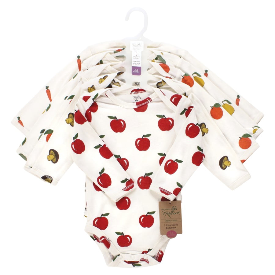Touched by Nature Organic Cotton Long-Sleeve Bodysuits, Fruits And Veggies, 6-9 Months
