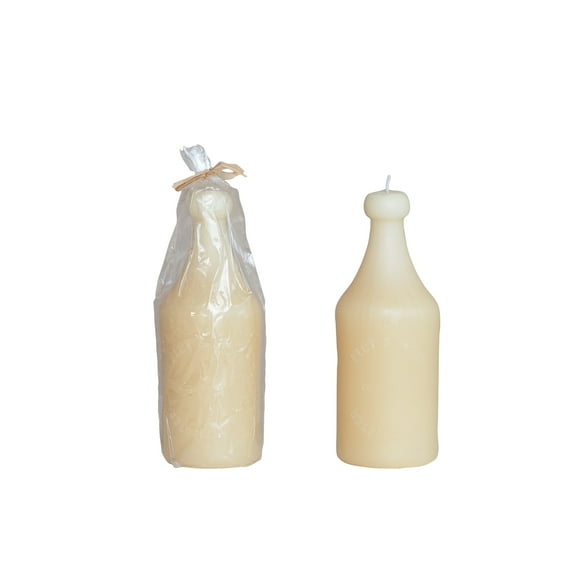 Creative Co-Op Unscented Embossed Bottle Shaped Candle, Cream