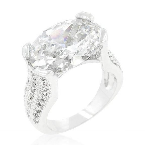 Precious Stars R07422R-C01-05 Precious Stars Silvertone Clear Oval-Cut Cubic Zirconia Triplet Ring