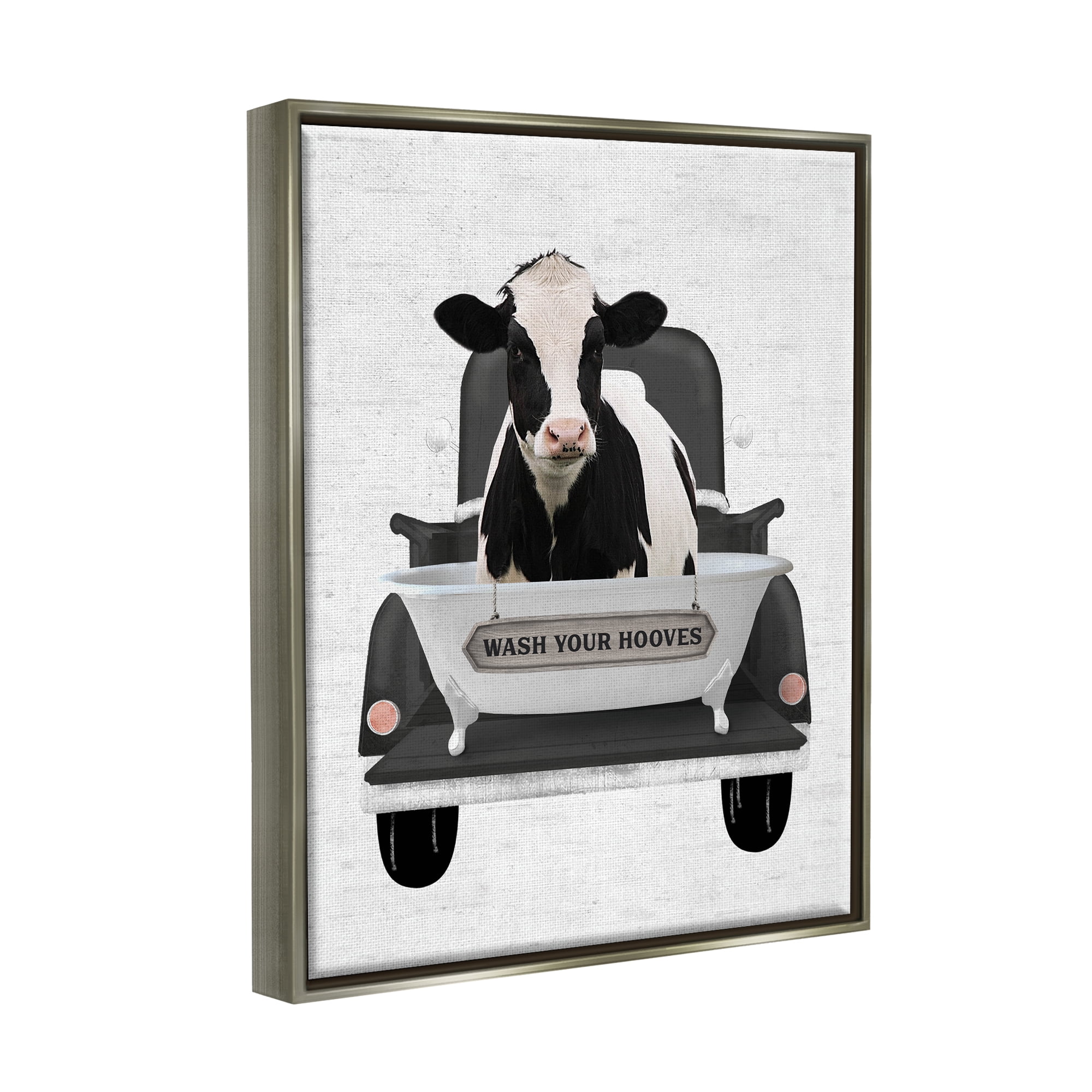 Stupell Industries Wash Your Hooves Cow Animals & Insects Painting Gray Floater Framed Art Print Wall Art, 25 x 31