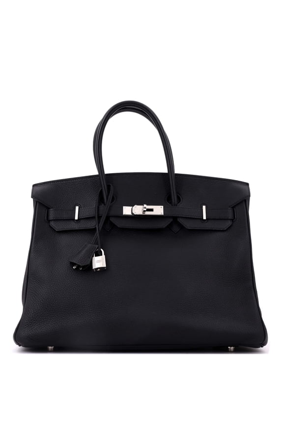Pre-Owned Birkin Handbag Noir Clemence with Palladium Hardware 35 By Rebag