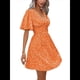 thumbnail image 3 of Vestido Corto Informal de Verano con Estampado Floral y Mangas con Vuelo para Mujer, Vestido Veraniego con Cuello en V. Color Naranja M, 3 of 9