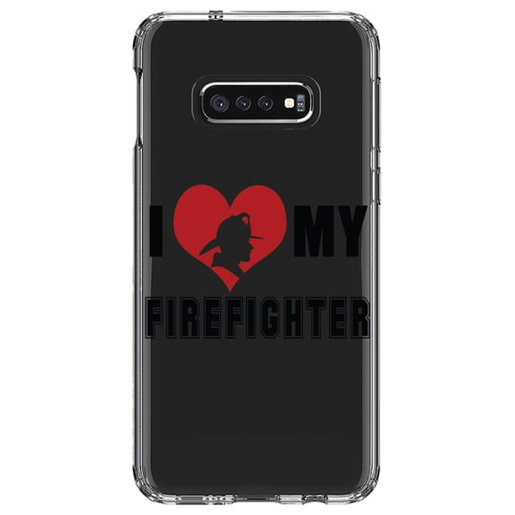 DistinctInk Clear Shockproof Hybrid Case for Samsung Galaxy S10e (5.8" Screen) - TPU Bumper Acrylic Back Tempered Glass Screen Protector - I Heart My Firefighter