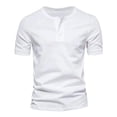 thumbnail image 2 of sunsanly Men Summer T-shirt Short Sleeves Casual Round Neck Mid Length Solid Color Match Pants Soft Half Open Collar Men Top Men Clothes, 2 of 8