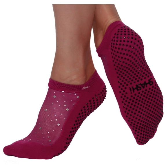 SHASHI Chaussettes de Yoga Amusantes pour Femmes Chaussettes Antidérapantes, Chaussettes à Paillettes Étoile avec Panneau Supérieur en Maille pour Chaussettes Barre