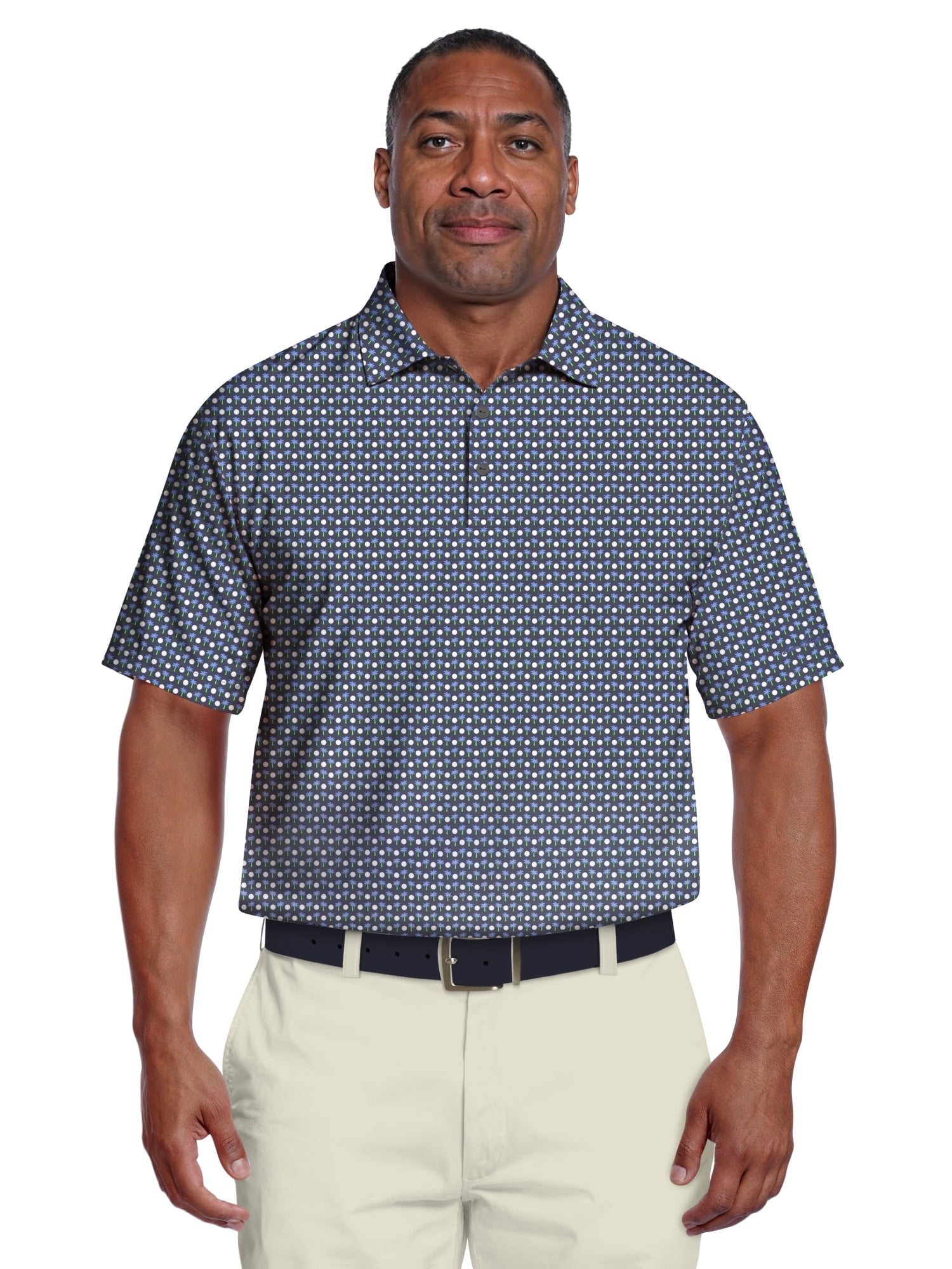 Ben Hogan Men's & Big Men's Performance Palm Tree Golf Ball Short Sleeve Polo Shirt, Sizes S-5XL