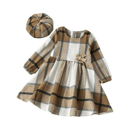 

WUDATI Summer Holiday dress Baby Girl Clothes Toddler Girl Plaid Dress Long Sleeve Casual Dresses Hat Princess Fall Winter Outfits Performance dress perfectly comfortable