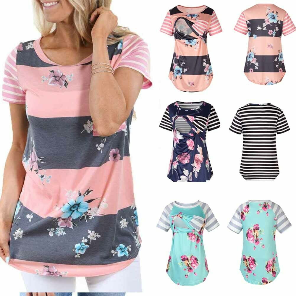 Womens Pregnant Maternity Nursing Clothes Breastfeeding Top Dress T-Shirt Blouse