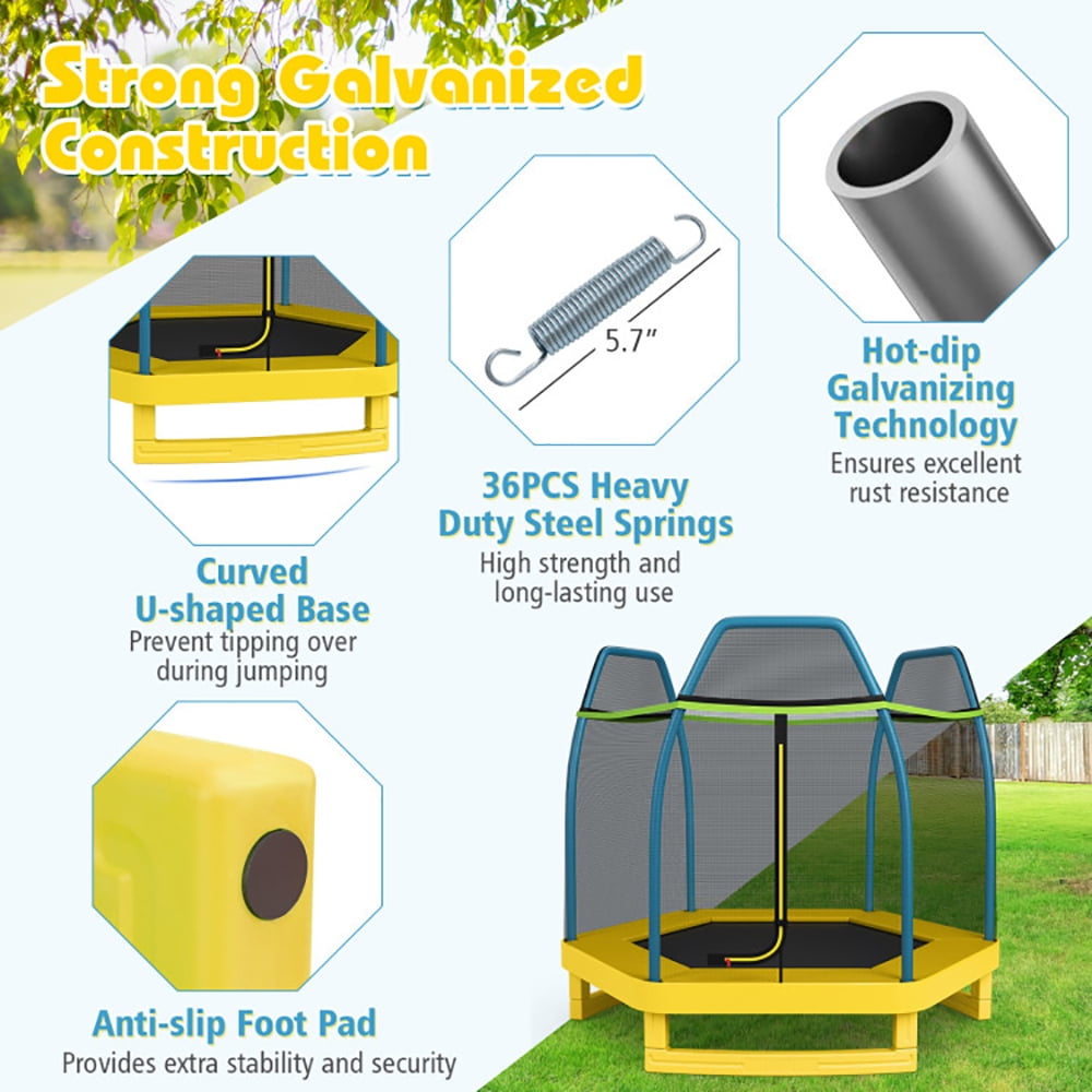 Aimee Lii 7 Feet Kids Recreational Bounce Jumper Trampoline, Outdoor Kids Trampoline, Yellow