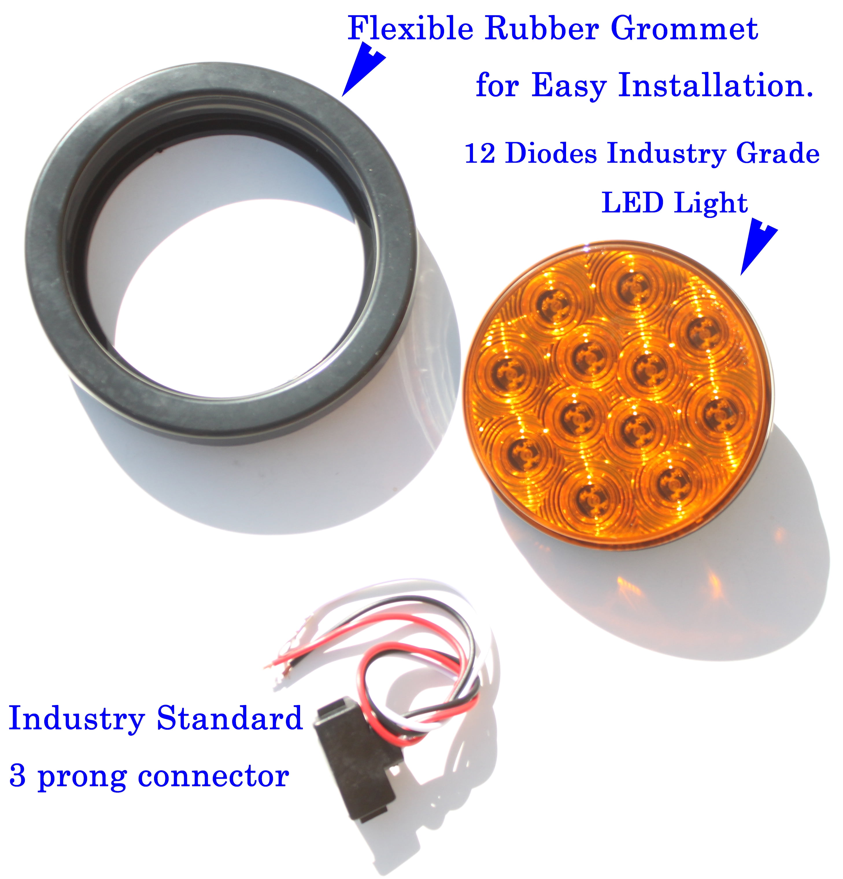 XXXXX 10 Pieces Sparkling LED 4" Amber Yellow Round TURN TAIL SIGNAL PARKING Light w Grommet Pigtail Kit for Truck Trailer DOT SAE Approved