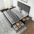 thumbnail image 1 of Cama matrimonial con 4 cajones y cabecera ajustable. Base tapizada con lino agradable para la piel. No necesita somier. Gris oscuro (Matrimonial)., 1 of 7