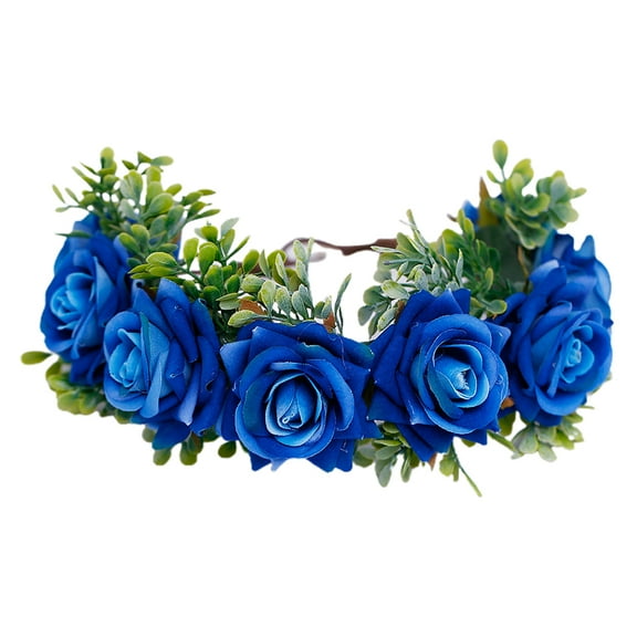 Yokua Adjustable Rose Flower Wreath Headband with Ribbon Bridal Flower Garland