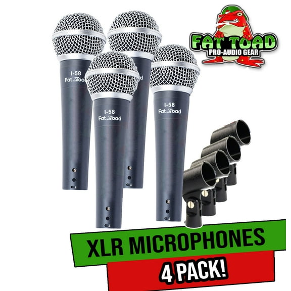 Fat Toad Cardioid Microphones with Clips (4 Pack) - Vocal Handheld, Unidirectional Mic Singing Microphone - Designed for Music Stage Performances & Studio Recording or PA DJ Karaoke