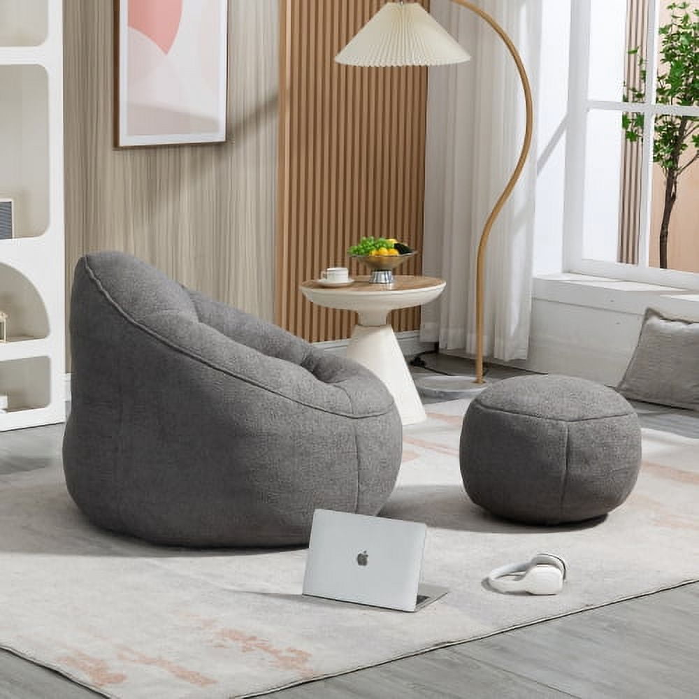 BSHTI Bedding Bean Bag Sofa Chair High Pressure Foam Bean Bag Chair Adult Material with Padded Foam Padding Compressed Bean Bag With Footrest,Gray
