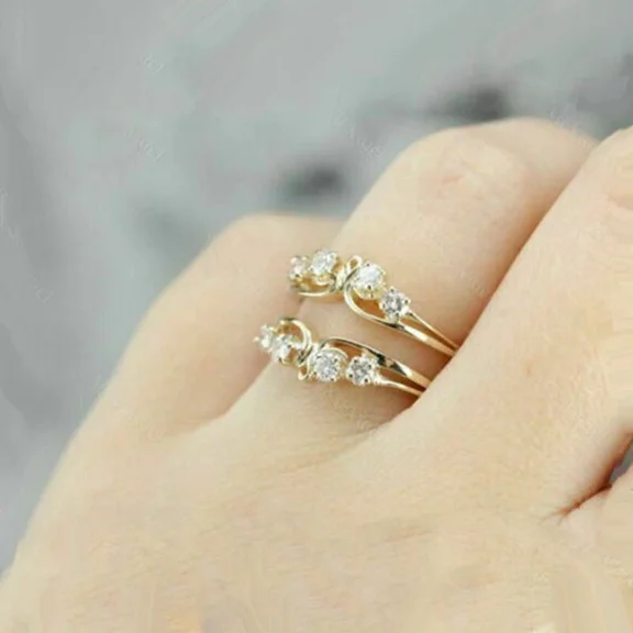 2 Ct Round Cut Moissanite Enhancer Ring Guard Wrap Band 14K Yellow Gold Plated