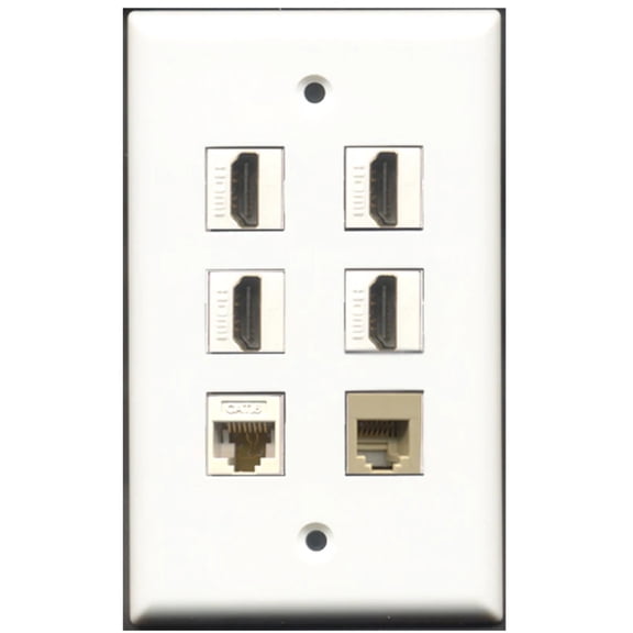 Ultra Spec Cables 4 Port HDMI 1 Phone RJ11 RJ12 Beige 1 Cat6 Ethernet Wall Plate