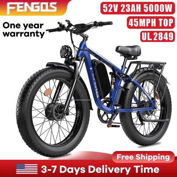 FENGQS Q8PLUS Electric Bike 5000W Dual Motor for Adults,26"x4" Fat Tire E Bicycle,52V/23AH Battery, 45MPH Electric Bicycle,80-100 Miles E Mountain Bike -(Blue) UL2849