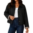 thumbnail image 6 of JUUNthy Women's Cropped Trench Jacket, Button Front Plaid Lined Lapel Collar Casual Fashion Outer Coat Light Khaki XL, 6 of 14