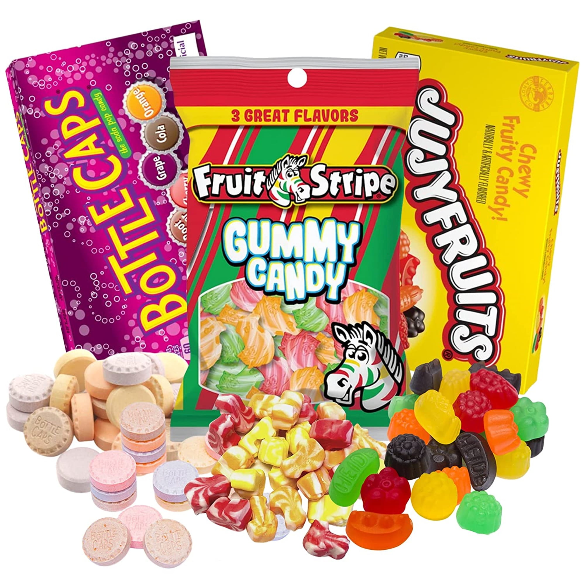 Bottle Caps, Fruit Stripes Gummy Candy and Jujyfruits Nostalgic