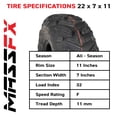 thumbnail image 3 of MASSFX Grinder 22x7-11 Front Tires (2) for All-Terrain (ATV), Utility-Task (UTV), and Side-by-Side (SxS) Vehicles on Soft/Hard Pack Ground - 6-Ply 22x7x11 (2-Pack), 3 of 9