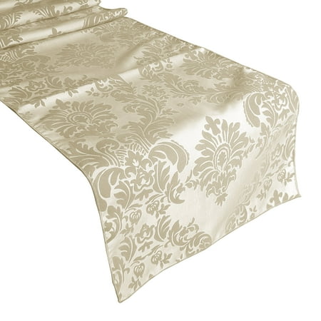 

Flocked Damask Table Runner Ivory on Ivory