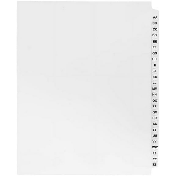 Exhibit Indexes Side Dividers AA-ZZ Exhibit Tabs, Clear, 26 Count