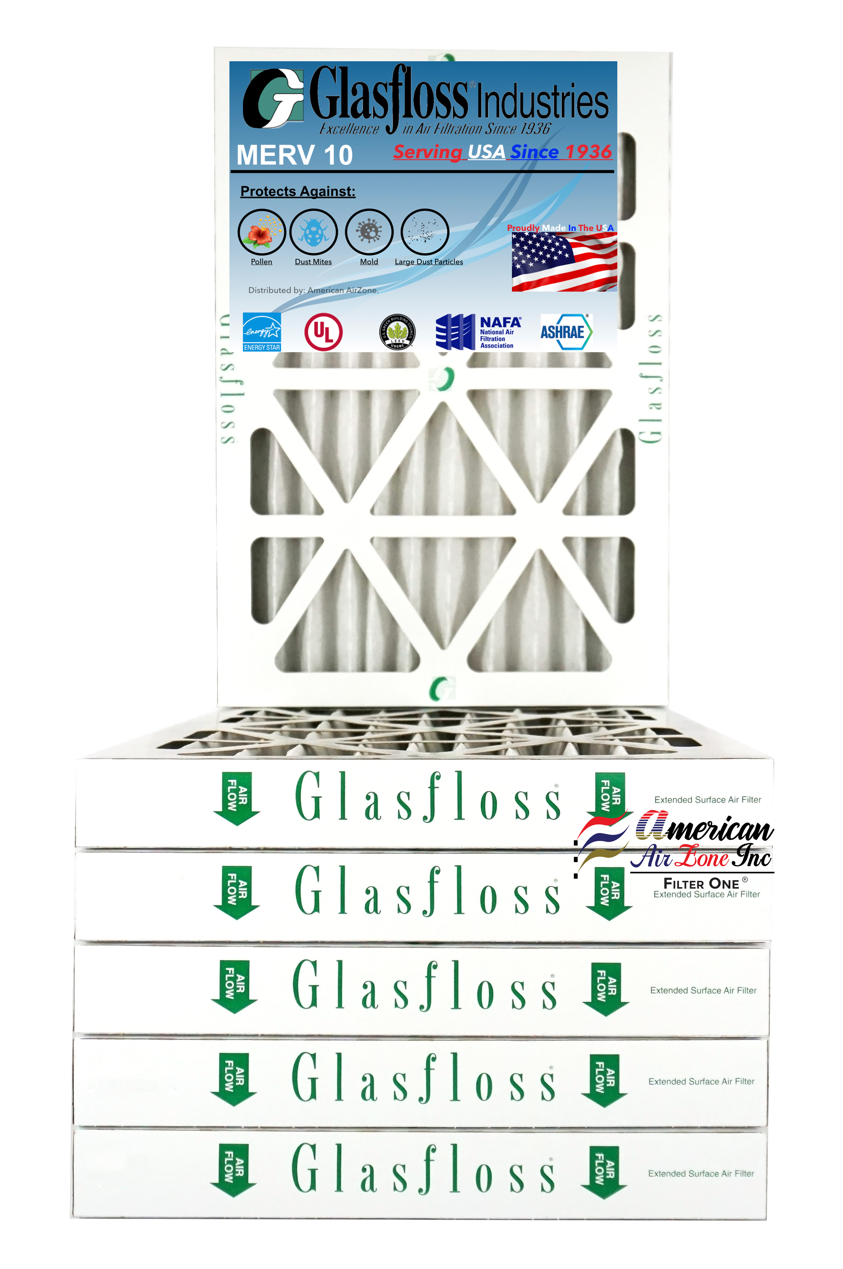 Glasfloss Air Filter 12x30x2 2" MERV 10 (Pack of 6) Pleated AC or