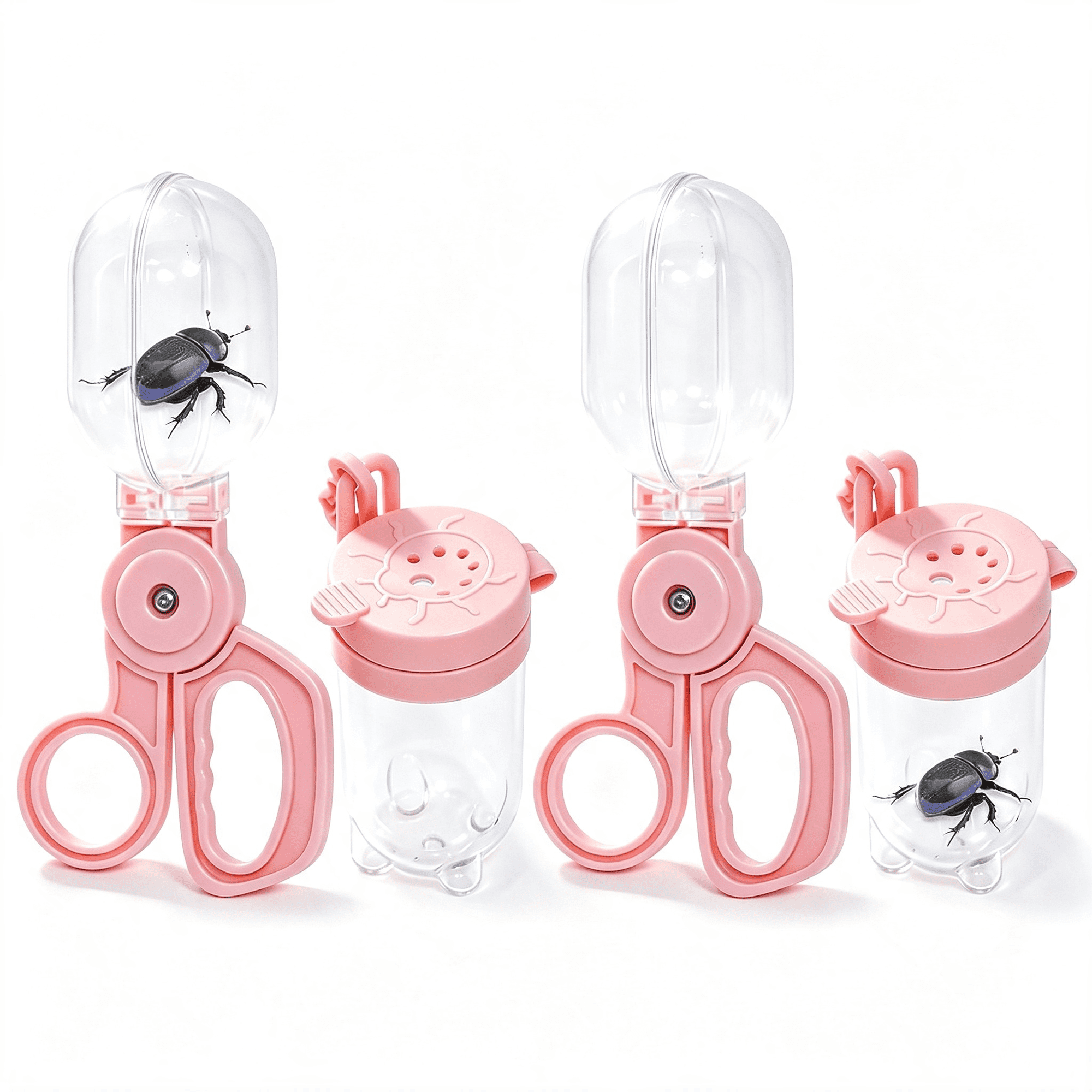 ACDANC Pink Bug Catcher Kit for Kids-2 Scoopers &2 Insect Habitat Jars with Clip-On Hook Outdoor Exploration Set for Catching and Observing Bugs Fine Motor Skills Toy for Toddlers