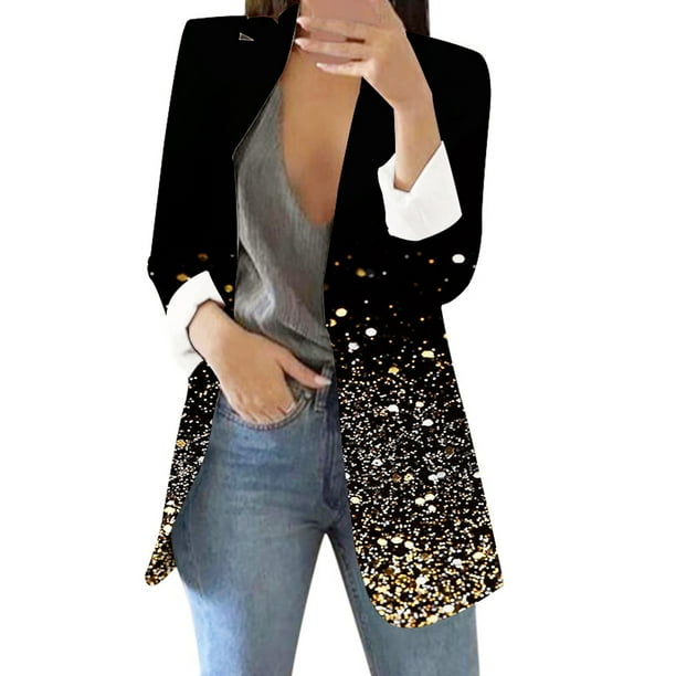Gibobby Blazer mujer casual Blazer de frente abierto para mujer casual manga larga abotonado para el trabajo oficina chaqueta con bolsillo(Dolado,XG)