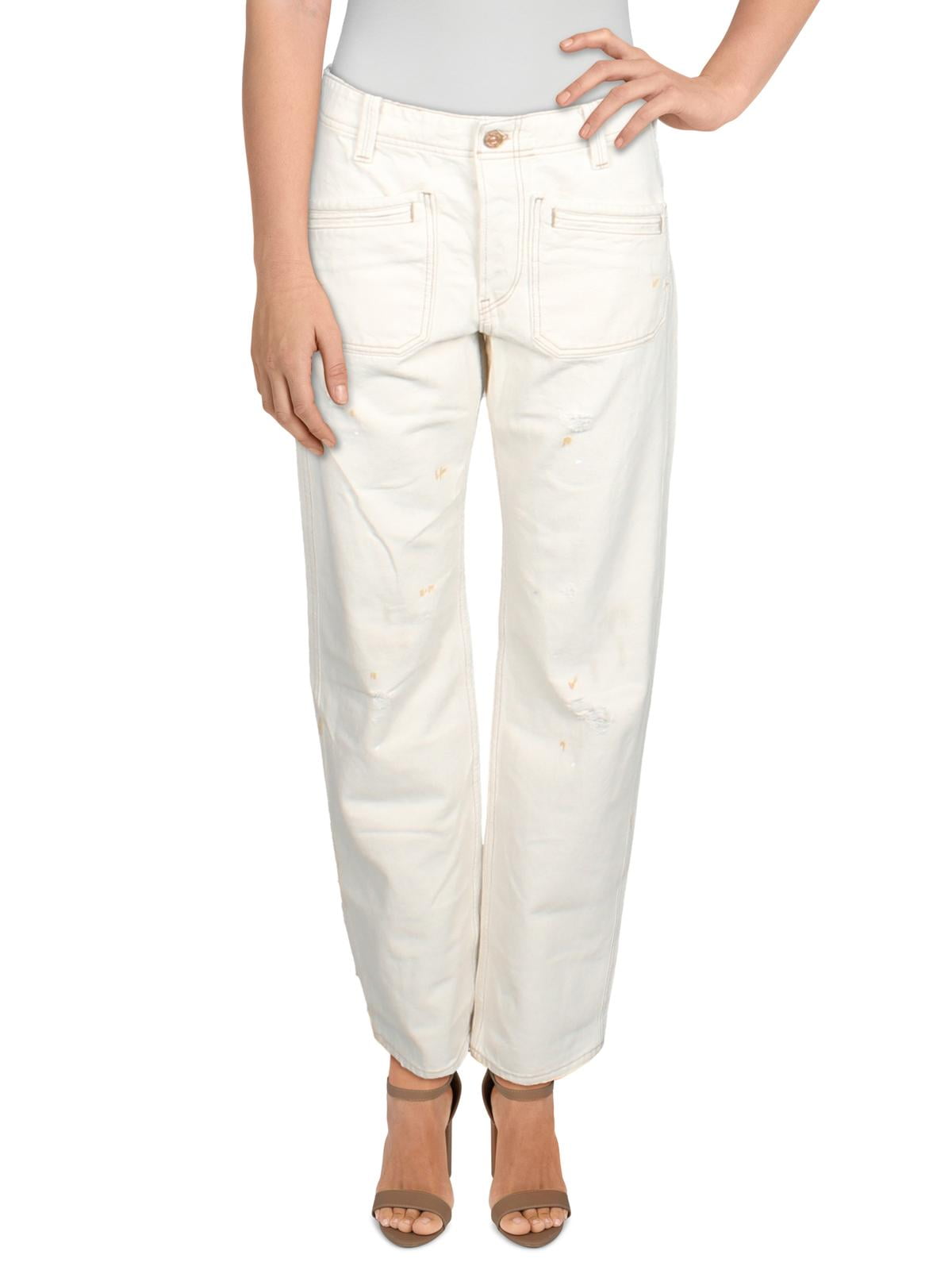 Denim Distressed Bootcut Jeans Ivory 