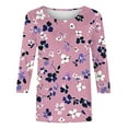 thumbnail image 5 of SOOMLON 3/4 Sleeve T Shirts for Women Plus Size Tunic Cotton Tops Casual Round Neck Shirts Cute Flowers Graphic T Shirts 2025 Trendy Spring Summer Ladies Tops Loose Fit Basic Outfits Pullover Pink S, 5 of 5