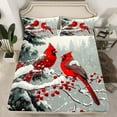 thumbnail image 2 of Feelyou Red Winter Robin Twin Sheet Sets, Kawaii Christmas Bird Twin Fitted Sheet, Teens Kids Boys Girls Flat Sheet, Luxury Bedroom Decor, 3-Piece, 2 of 7