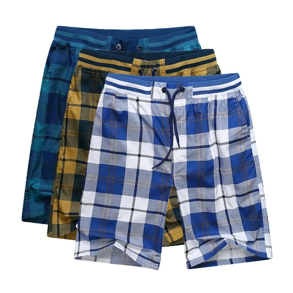 DxhmoneyHX Men's Soft Cotton Pajama Shorts Big and Tall Elastic Waistband Plaid Sleep Shorts Drawstring Lounge Shorts