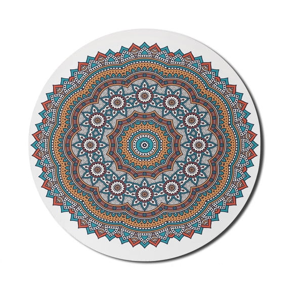Mandala Mouse Pad for Computers, Vintage Moroccan Hidden Mean Diagram Nature Harmony Form, Round Non-Slip Thick Rubber Modern Gaming Mousepad, 8" Round, Multicolor, by Ambesonne
